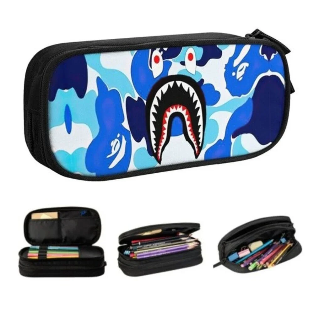 NWOT Camouflage Shark Camo Pencil Case for Boys Girls Kids Pen Bag Box Blue